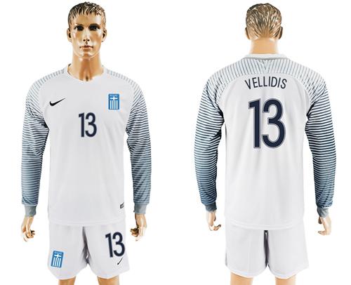 Greece #13 Vellidis White Goalkeeper Long Sleeves Soccer Country Jersey - Click Image to Close